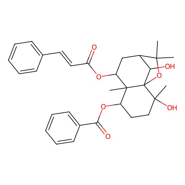 2D Structure of [(1S,2S,5S,6S,7S,9R,12R)-2,12-dihydroxy-2,6,10,10-tetramethyl-7-[(E)-3-phenylprop-2-enoyl]oxy-11-oxatricyclo[7.2.1.01,6]dodecan-5-yl] benzoate