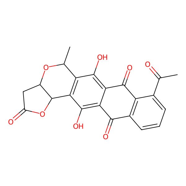 2D Structure of 16-Acetyl-2,12-dihydroxy-10-methyl-5,9-dioxapentacyclo[11.8.0.03,11.04,8.015,20]henicosa-1,3(11),12,15(20),16,18-hexaene-6,14,21-trione
