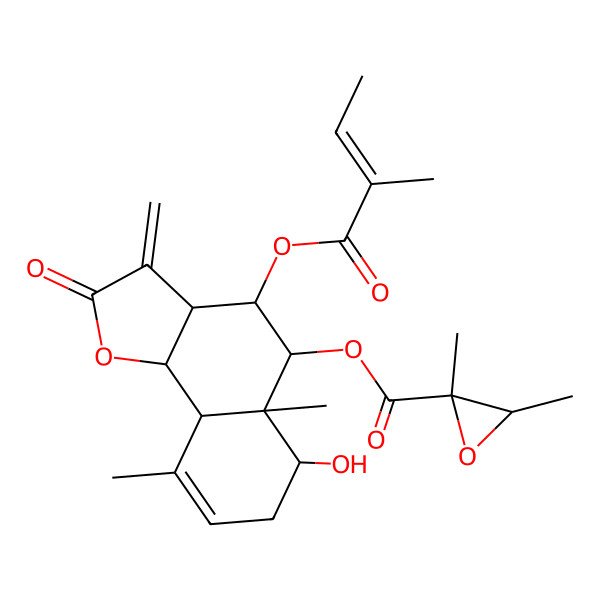 2D Structure of [6-hydroxy-5a,9-dimethyl-4-(2-methylbut-2-enoyloxy)-3-methylidene-2-oxo-4,5,6,7,9a,9b-hexahydro-3aH-benzo[g][1]benzofuran-5-yl] 2,3-dimethyloxirane-2-carboxylate