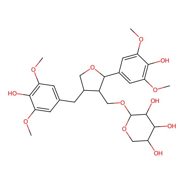 2D Structure of (2R,3R,4S,5R)-2-[[(2S,3R,4R)-2-(4-hydroxy-3,5-dimethoxyphenyl)-4-[(4-hydroxy-3,5-dimethoxyphenyl)methyl]oxolan-3-yl]methoxy]oxane-3,4,5-triol