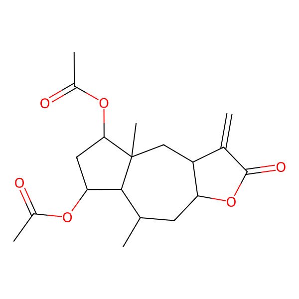 2D Structure of [(3aS,5R,5aS,6S,8R,8aS,9aR)-8-acetyloxy-5,8a-dimethyl-1-methylidene-2-oxo-4,5,5a,6,7,8,9,9a-octahydro-3aH-azuleno[6,5-b]furan-6-yl] acetate