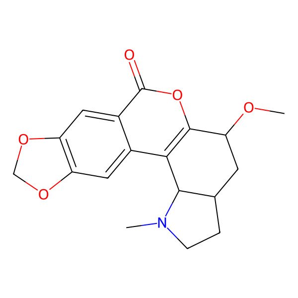 2D Structure of 9-Methoxy-4-methyl-11,16,18-trioxa-4-azapentacyclo[11.7.0.02,10.03,7.015,19]icosa-1(20),2(10),13,15(19)-tetraen-12-one