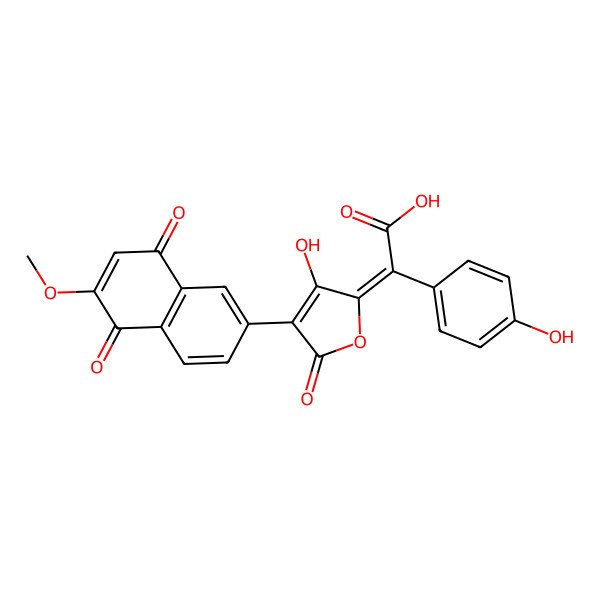 2D Structure of 2-[3-Hydroxy-4-(6-methoxy-5,8-dioxonaphthalen-2-yl)-5-oxofuran-2-ylidene]-2-(4-hydroxyphenyl)acetic acid