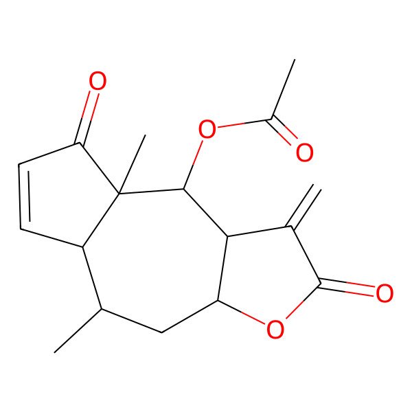 2D Structure of [(3aR,5R,5aS,8aR,9R,9aR)-5,8a-dimethyl-1-methylidene-2,8-dioxo-3a,4,5,5a,9,9a-hexahydroazuleno[6,5-b]furan-9-yl] acetate