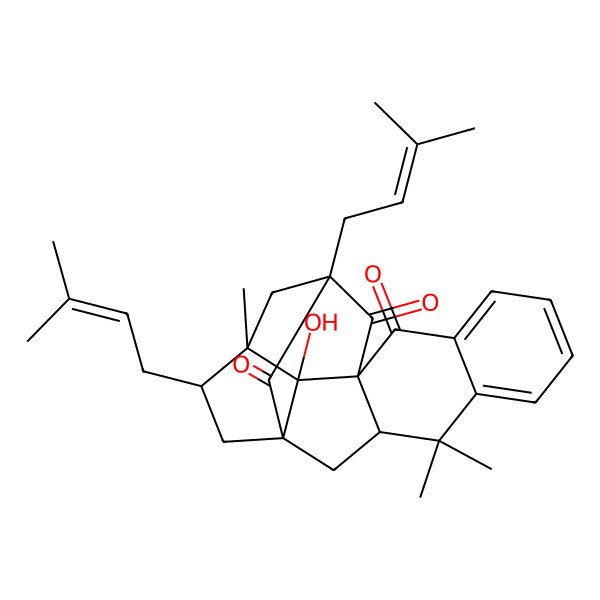 2D Structure of 19-Hydroxy-4,4,16-trimethyl-14,17-bis(3-methylbut-2-enyl)hexacyclo[10.6.1.11,14.03,12.05,10.016,19]icosa-5,7,9-triene-11,13,20-trione