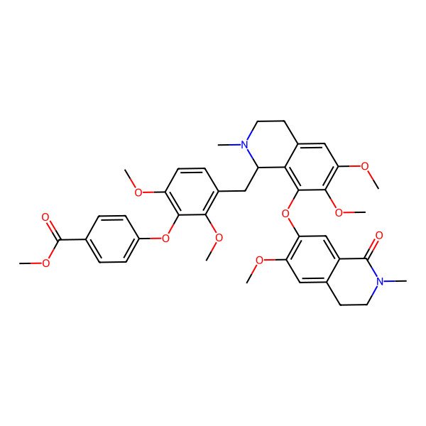 2D Structure of methyl 4-[3-[[(1S)-6,7-dimethoxy-8-[(6-methoxy-2-methyl-1-oxo-3,4-dihydroisoquinolin-7-yl)oxy]-2-methyl-3,4-dihydro-1H-isoquinolin-1-yl]methyl]-2,6-dimethoxyphenoxy]benzoate