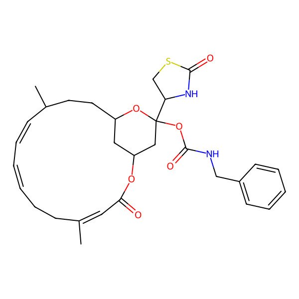 2D Structure of [(1R,4Z,8E,10Z,12S,15R,17S)-5,12-dimethyl-3-oxo-17-[(4R)-2-oxo-1,3-thiazolidin-4-yl]-2,16-dioxabicyclo[13.3.1]nonadeca-4,8,10-trien-17-yl] N-benzylcarbamate