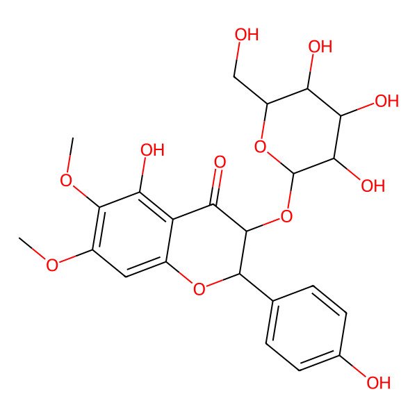 2D Structure of 5-Hydroxy-2-(4-hydroxyphenyl)-6,7-dimethoxy-3-[3,4,5-trihydroxy-6-(hydroxymethyl)oxan-2-yl]oxy-2,3-dihydrochromen-4-one