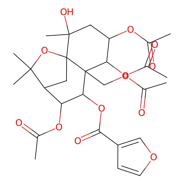 2D Structure of [4,5,8-Triacetyloxy-6-(acetyloxymethyl)-2-hydroxy-2,10,10-trimethyl-11-oxatricyclo[7.2.1.01,6]dodecan-7-yl] furan-3-carboxylate
