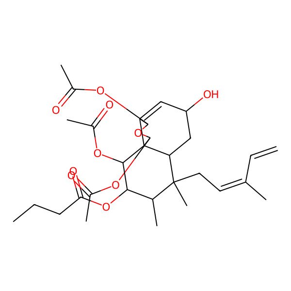 2D Structure of [(1S,3R,5R,6aS,7S,8S,9R,10R,10aS)-1,3,10-triacetyloxy-5-hydroxy-7,8-dimethyl-7-[(2Z)-3-methylpenta-2,4-dienyl]-1,3,5,6,6a,8,9,10-octahydrobenzo[d][2]benzofuran-9-yl] butanoate