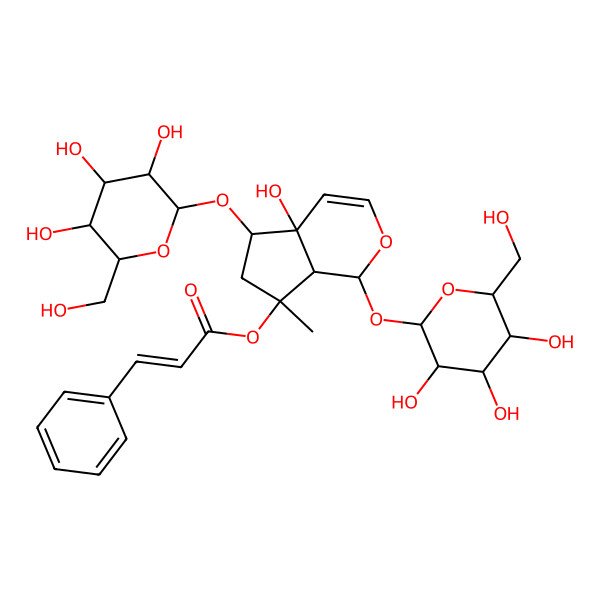 2D Structure of [(1R,4aS,5R,7R,7aS)-4a-hydroxy-7-methyl-1,5-bis[[(2R,3S,4R,5R,6S)-3,4,5-trihydroxy-6-(hydroxymethyl)oxan-2-yl]oxy]-1,5,6,7a-tetrahydrocyclopenta[c]pyran-7-yl] (E)-3-phenylprop-2-enoate
