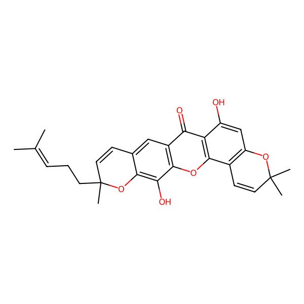 2D Structure of 11,22-Dihydroxy-7,7,19-trimethyl-19-(4-methylpent-3-enyl)-2,8,20-trioxapentacyclo[12.8.0.03,12.04,9.016,21]docosa-1(14),3(12),4(9),5,10,15,17,21-octaen-13-one