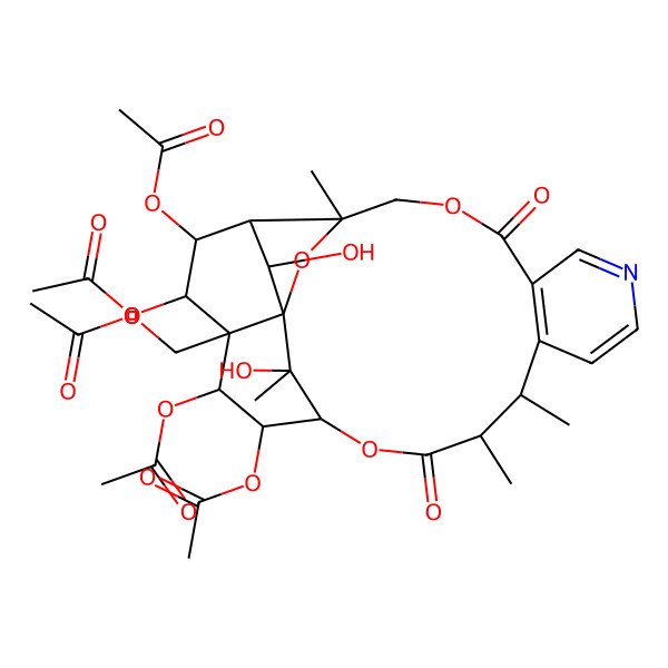 2D Structure of [(1R,3S,13R,14R,17R,18S,19R,20R,21R,22R,23S,24R,25R)-18,19,21,22-tetraacetyloxy-24,25-dihydroxy-3,13,14,25-tetramethyl-6,15-dioxo-2,5,16-trioxa-9-azapentacyclo[15.7.1.01,20.03,23.07,12]pentacosa-7(12),8,10-trien-20-yl]methyl acetate