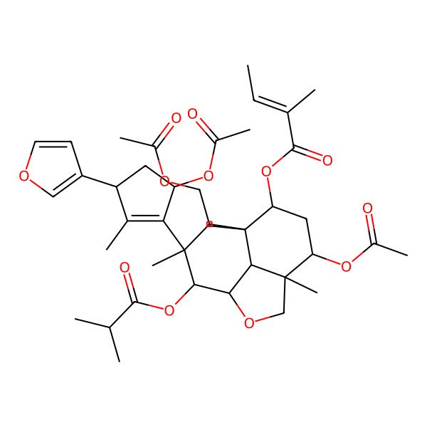 2D Structure of [(4R,8R,9R,10R)-5-acetyloxy-10-[(3R,5S)-5-acetyloxy-3-(furan-3-yl)-2-methylcyclopenten-1-yl]-9-(acetyloxymethyl)-4,8,10-trimethyl-11-(2-methylpropanoyloxy)-2-oxatricyclo[6.3.1.04,12]dodecan-7-yl] (E)-2-methylbut-2-enoate