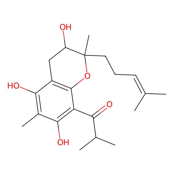 2D Structure of 2-Methyl-1-[3,5,7-trihydroxy-2,6-dimethyl-2-(4-methylpent-3-enyl)-3,4-dihydrochromen-8-yl]propan-1-one