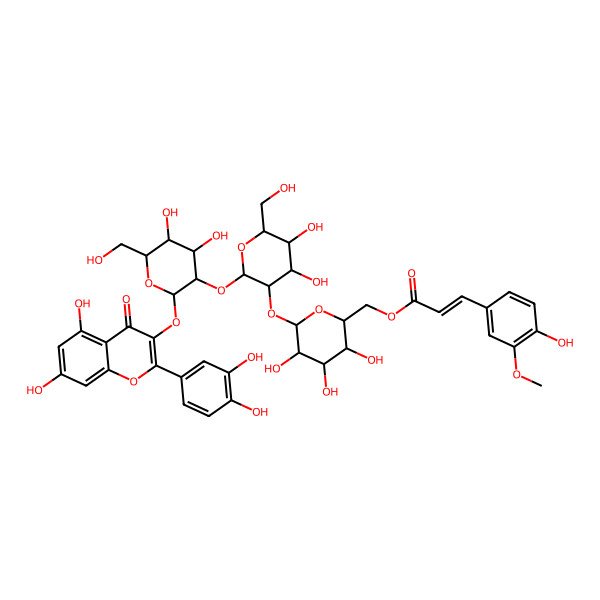 2D Structure of [6-[2-[2-[2-(3,4-Dihydroxyphenyl)-5,7-dihydroxy-4-oxochromen-3-yl]oxy-4,5-dihydroxy-6-(hydroxymethyl)oxan-3-yl]oxy-4,5-dihydroxy-6-(hydroxymethyl)oxan-3-yl]oxy-3,4,5-trihydroxyoxan-2-yl]methyl 3-(4-hydroxy-3-methoxyphenyl)prop-2-enoate