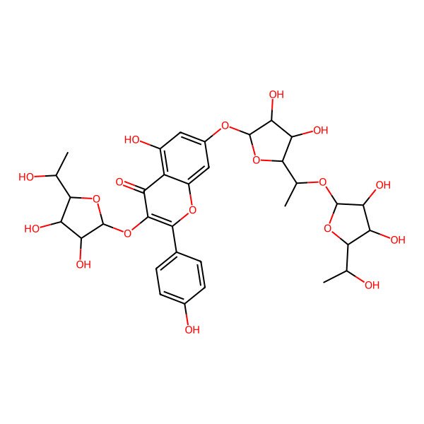 2D Structure of 3-[3,4-Dihydroxy-5-(1-hydroxyethyl)oxolan-2-yl]oxy-7-[5-[1-[3,4-dihydroxy-5-(1-hydroxyethyl)oxolan-2-yl]oxyethyl]-3,4-dihydroxyoxolan-2-yl]oxy-5-hydroxy-2-(4-hydroxyphenyl)chromen-4-one