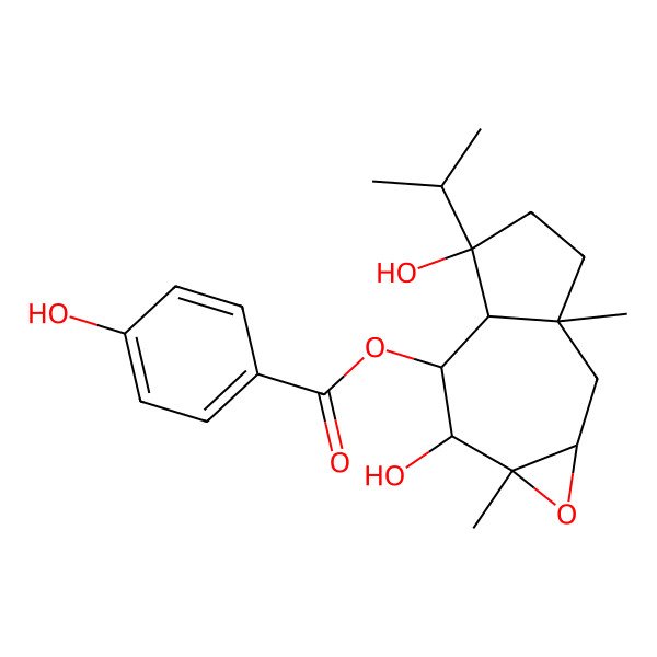 2D Structure of [(1aS,2aR,5R,5aS,6R,7S,7aR)-5,7-dihydroxy-2a,7a-dimethyl-5-propan-2-yl-2,3,4,5a,6,7-hexahydro-1aH-azuleno[6,7-b]oxiren-6-yl] 4-hydroxybenzoate