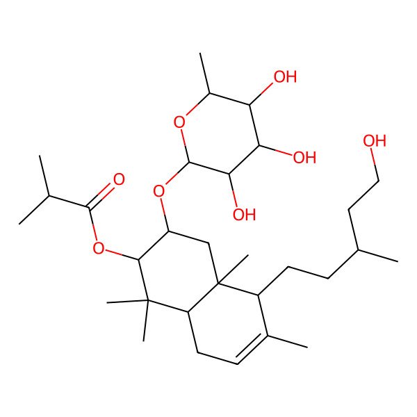 2D Structure of [5-(5-Hydroxy-3-methylpentyl)-1,1,4a,6-tetramethyl-3-(3,4,5-trihydroxy-6-methyloxan-2-yl)oxy-2,3,4,5,8,8a-hexahydronaphthalen-2-yl] 2-methylpropanoate