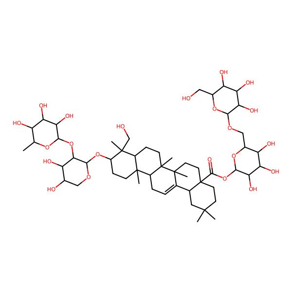 2D Structure of [(2S,3R,4S,5S,6R)-3,4,5-trihydroxy-6-[[(2R,3R,4S,5S,6R)-3,4,5-trihydroxy-6-(hydroxymethyl)oxan-2-yl]oxymethyl]oxan-2-yl] (4aS,6aR,6aS,6bR,8aR,9R,10S,12aR,14bS)-10-[(2R,3S,4R,5R)-4,5-dihydroxy-3-[(2S,3R,4R,5R,6S)-3,4,5-trihydroxy-6-methyloxan-2-yl]oxyoxan-2-yl]oxy-9-(hydroxymethyl)-2,2,6a,6b,9,12a-hexamethyl-1,3,4,5,6,6a,7,8,8a,10,11,12,13,14b-tetradecahydropicene-4a-carboxylate