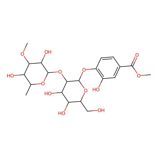 2D Structure of methyl 4-[(2S,3R,4R,5S,6R)-3-[(2S,3R,4R,5S,6S)-3,5-dihydroxy-4-methoxy-6-methyloxan-2-yl]oxy-4,5-dihydroxy-6-(hydroxymethyl)oxan-2-yl]oxy-3-hydroxybenzoate