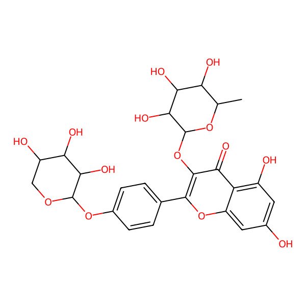 2D Structure of 5,7-dihydroxy-3-[(2R,3S,4S,5S,6R)-3,4,5-trihydroxy-6-methyloxan-2-yl]oxy-2-[4-[(2R,3S,4R,5S)-3,4,5-trihydroxyoxan-2-yl]oxyphenyl]chromen-4-one
