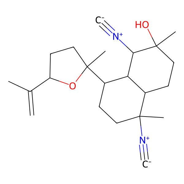 2D Structure of 1,5-Diisocyano-2,5-dimethyl-8-(2-methyl-5-prop-1-en-2-yloxolan-2-yl)-1,3,4,4a,6,7,8,8a-octahydronaphthalen-2-ol