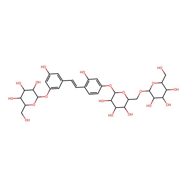 2D Structure of (2R,3S,4S,5R,6R)-2-(hydroxymethyl)-6-[[(2R,3S,4S,5R,6S)-3,4,5-trihydroxy-6-[3-hydroxy-4-[(E)-2-[3-hydroxy-5-[(2S,3R,4S,5S,6R)-3,4,5-trihydroxy-6-(hydroxymethyl)oxan-2-yl]oxyphenyl]ethenyl]phenoxy]oxan-2-yl]methoxy]oxane-3,4,5-triol