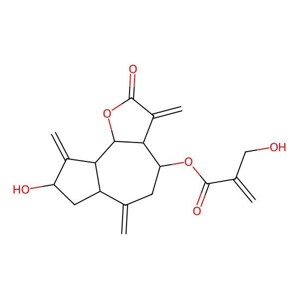 2D Structure of [(3aS,4R,6aS,8R,9aS,9bS)-8-hydroxy-3,6,9-trimethylidene-2-oxo-3a,4,5,6a,7,8,9a,9b-octahydroazuleno[4,5-b]furan-4-yl] 2-(hydroxymethyl)prop-2-enoate