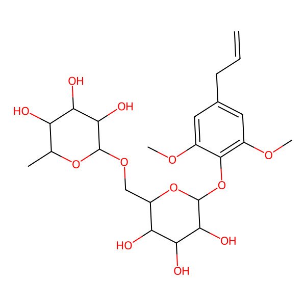 2D Structure of (2R,3R,4R,5R,6R)-2-[[(2R,3S,4S,5R,6S)-6-(2,6-dimethoxy-4-prop-2-enylphenoxy)-3,4,5-trihydroxyoxan-2-yl]methoxy]-6-methyloxane-3,4,5-triol