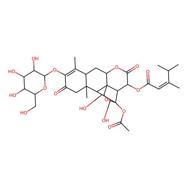 2D Structure of [(1R,2S,3R,6R,8R,13S,14R,15R,16S,17R)-17-acetyloxy-15,16-dihydroxy-9,13-dimethyl-4,11-dioxo-10-[(2S,3R,4S,5S,6R)-3,4,5-trihydroxy-6-(hydroxymethyl)oxan-2-yl]oxy-5,18-dioxapentacyclo[12.5.0.01,6.02,17.08,13]nonadec-9-en-3-yl] (E)-3,4-dimethylpent-2-enoate