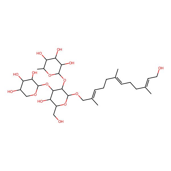 2D Structure of (2S,3S,4S,5S,6R)-2-[(2R,3R,4S,5R,6R)-5-hydroxy-6-(hydroxymethyl)-2-[(2E,6E,10E)-12-hydroxy-2,6,10-trimethyldodeca-2,6,10-trienoxy]-4-[(2S,3R,4S,5R)-3,4,5-trihydroxyoxan-2-yl]oxyoxan-3-yl]oxy-6-methyloxane-3,4,5-triol
