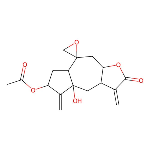 2D Structure of [(3aS,5R,5aR,7S,8aR,9aR)-8a-hydroxy-1,8-dimethylidene-2-oxospiro[4,5a,6,7,9,9a-hexahydro-3aH-azuleno[6,5-b]furan-5,2'-oxirane]-7-yl] acetate