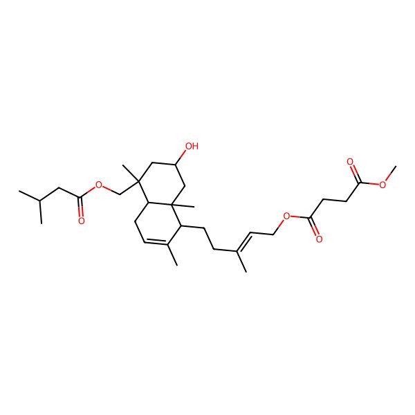 2D Structure of 4-O-[(E)-5-[(1S,4aR,5S,7R,8aR)-7-hydroxy-2,5,8a-trimethyl-5-(3-methylbutanoyloxymethyl)-1,4,4a,6,7,8-hexahydronaphthalen-1-yl]-3-methylpent-2-enyl] 1-O-methyl butanedioate