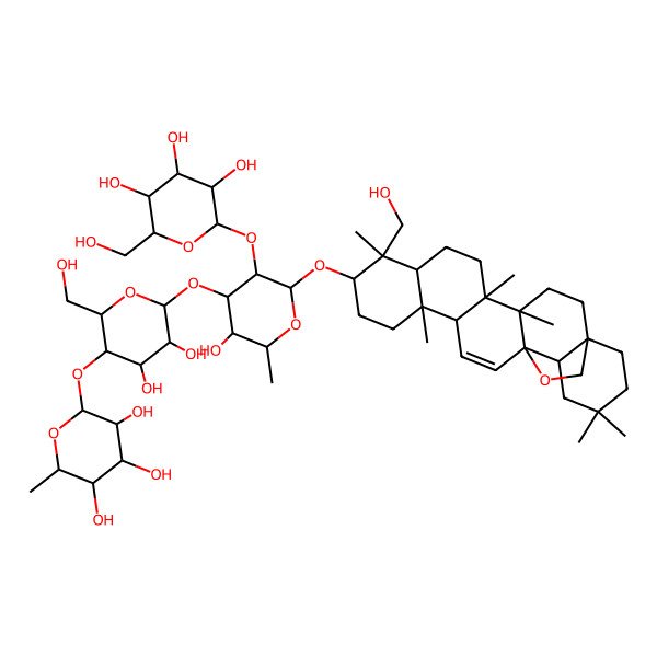 2D Structure of (2S,3R,4R,5R,6S)-2-[(2R,3S,4R,5R,6S)-4,5-dihydroxy-6-[(2R,3R,4S,5S,6R)-5-hydroxy-2-[[9-(hydroxymethyl)-4,5,9,13,20,20-hexamethyl-24-oxahexacyclo[15.5.2.01,18.04,17.05,14.08,13]tetracos-15-en-10-yl]oxy]-6-methyl-3-[(2S,3R,4S,5S,6R)-3,4,5-trihydroxy-6-(hydroxymethyl)oxan-2-yl]oxyoxan-4-yl]oxy-2-(hydroxymethyl)oxan-3-yl]oxy-6-methyloxane-3,4,5-triol
