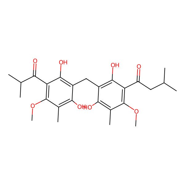 2D Structure of 1-[3-[[2,6-Dihydroxy-4-methoxy-3-methyl-5-(2-methylpropanoyl)phenyl]methyl]-2,4-dihydroxy-6-methoxy-5-methylphenyl]-3-methylbutan-1-one