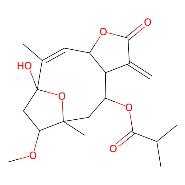 2D Structure of [(1R,2E,4S,8R,9S,11R,12S)-1-hydroxy-12-methoxy-2,11-dimethyl-7-methylidene-6-oxo-5,14-dioxatricyclo[9.2.1.04,8]tetradec-2-en-9-yl] 2-methylpropanoate