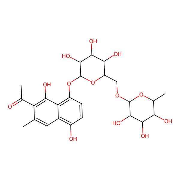 2D Structure of 1-[1,5-Dihydroxy-3-methyl-8-[3,4,5-trihydroxy-6-[(3,4,5-trihydroxy-6-methyloxan-2-yl)oxymethyl]oxan-2-yl]oxynaphthalen-2-yl]ethanone