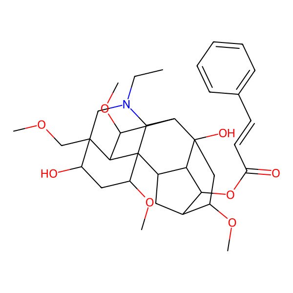 2D Structure of [(1S,2R,3R,4S,5R,6S,8R,9R,10R,13R,14R,16S,17S,18R)-11-ethyl-8,14-dihydroxy-6,16,18-trimethoxy-13-(methoxymethyl)-11-azahexacyclo[7.7.2.12,5.01,10.03,8.013,17]nonadecan-4-yl] (E)-3-phenylprop-2-enoate
