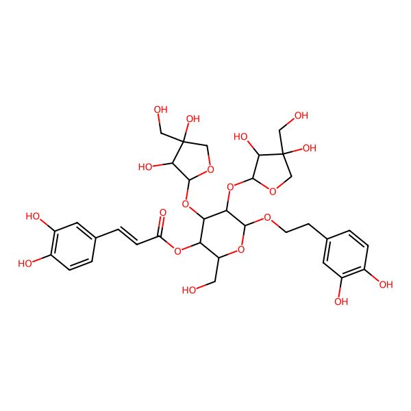 2D Structure of [4,5-Bis[[3,4-dihydroxy-4-(hydroxymethyl)oxolan-2-yl]oxy]-6-[2-(3,4-dihydroxyphenyl)ethoxy]-2-(hydroxymethyl)oxan-3-yl] 3-(3,4-dihydroxyphenyl)prop-2-enoate