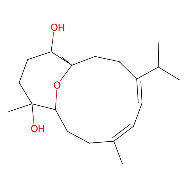 2D Structure of (1R,4E,6E,10R,11S,14S)-1,7,11-trimethyl-4-propan-2-yl-15-oxabicyclo[8.4.1]pentadeca-4,6-diene-11,14-diol