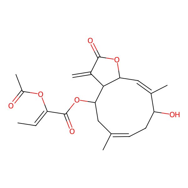 2D Structure of (9-Hydroxy-6,10-dimethyl-3-methylidene-2-oxo-3a,4,5,8,9,11a-hexahydrocyclodeca[b]furan-4-yl) 2-acetyloxybut-2-enoate