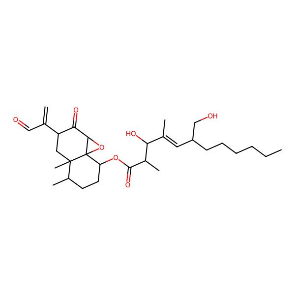 2D Structure of [4a,5-dimethyl-2-oxo-3-(3-oxoprop-1-en-2-yl)-3,4,5,6,7,8-hexahydro-1aH-naphtho[8,8a-b]oxiren-8-yl] 3-hydroxy-6-(hydroxymethyl)-2,4-dimethyldodec-4-enoate