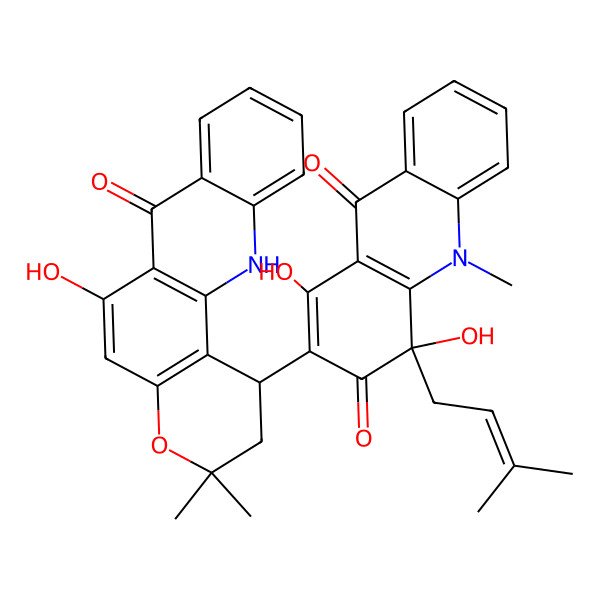 2D Structure of (4S)-1,4-dihydroxy-2-[(1S)-6-hydroxy-3,3-dimethyl-7-oxo-2,12-dihydro-1H-pyrano[2,3-c]acridin-1-yl]-10-methyl-4-(3-methylbut-2-enyl)acridine-3,9-dione