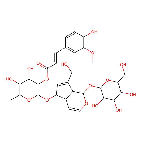2D Structure of [(2R,3R,4R,5R,6S)-2-[[(1S,4aR,5S,7aS)-7-(hydroxymethyl)-1-[(2S,3R,4S,5S,6R)-3,4,5-trihydroxy-6-(hydroxymethyl)oxan-2-yl]oxy-1,4a,5,7a-tetrahydrocyclopenta[c]pyran-5-yl]oxy]-4,5-dihydroxy-6-methyloxan-3-yl] (E)-3-(4-hydroxy-3-methoxyphenyl)prop-2-enoate
