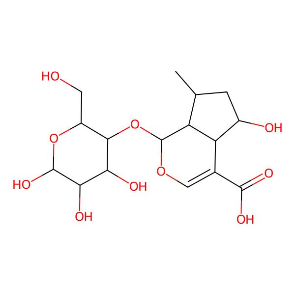 2D Structure of 5-Hydroxy-7-methyl-1-[4,5,6-trihydroxy-2-(hydroxymethyl)oxan-3-yl]oxy-1,4a,5,6,7,7a-hexahydrocyclopenta[c]pyran-4-carboxylic acid
