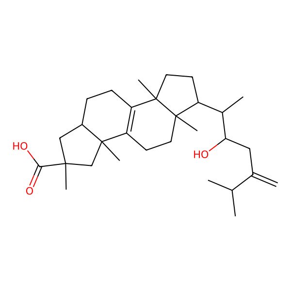 2D Structure of (2S,3aS,5aR,6R,8aR,10aS)-6-[(2S,3R)-3-hydroxy-6-methyl-5-methylideneheptan-2-yl]-2,3a,5a,8a-tetramethyl-1,3,4,5,6,7,8,9,10,10a-decahydroindeno[5,4-e]indene-2-carboxylic acid