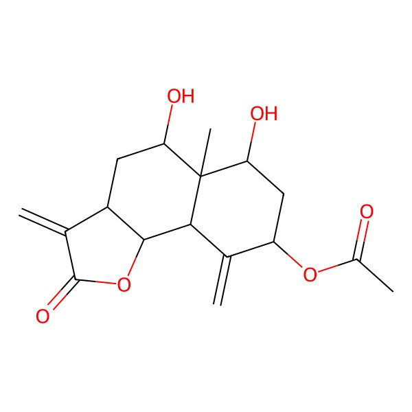 2D Structure of (5,6-Dihydroxy-5a-methyl-3,9-dimethylidene-2-oxo-3a,4,5,6,7,8,9a,9b-octahydrobenzo[g][1]benzofuran-8-yl) acetate