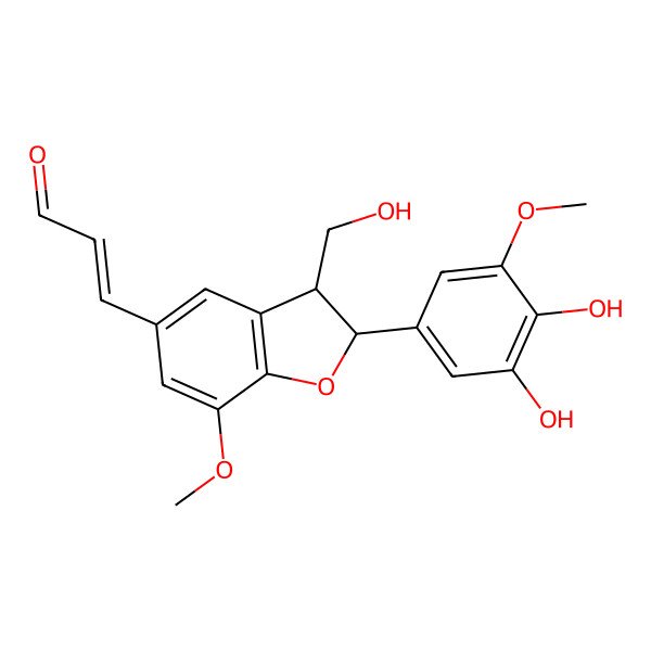 2D Structure of 3-[2-(3,4-Dihydroxy-5-methoxyphenyl)-3-(hydroxymethyl)-7-methoxy-2,3-dihydro-1-benzofuran-5-yl]prop-2-enal