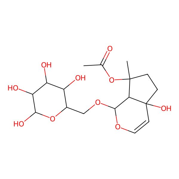 2D Structure of [4a-Hydroxy-7-methyl-1-[(3,4,5,6-tetrahydroxyoxan-2-yl)methoxy]-1,5,6,7a-tetrahydrocyclopenta[c]pyran-7-yl] acetate